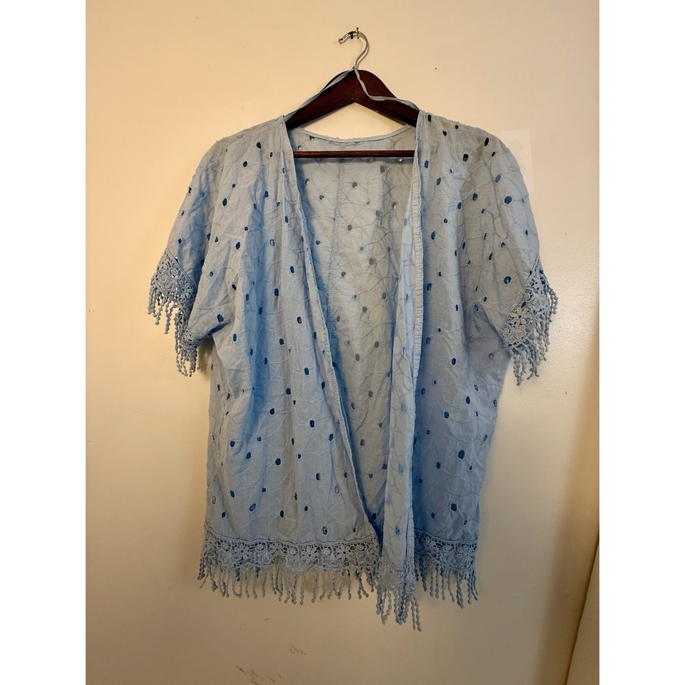 Italian Eyelet Crochet Fringe Kimono Cover Up Boho Coastal Fairy Festival